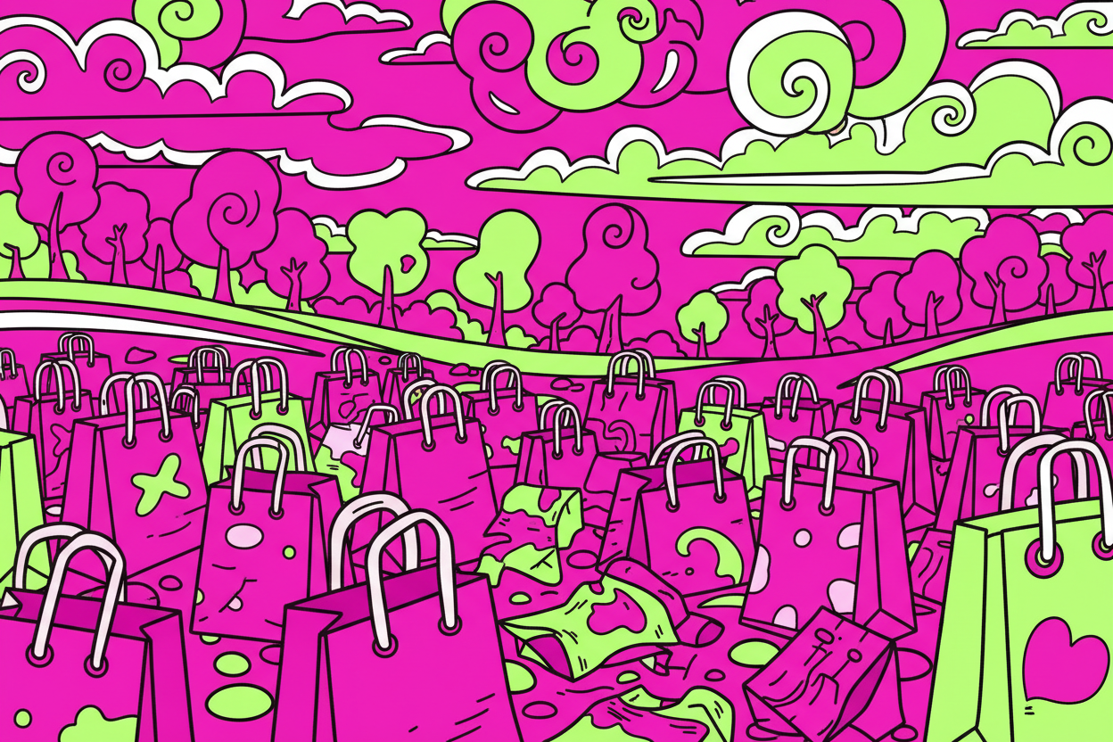 me gusta, pero colores que solo haya negro para el delineado, blanco para algunos detalles, rosa fucsia de color principal y verde lima de secundario. Con mucha más saturación